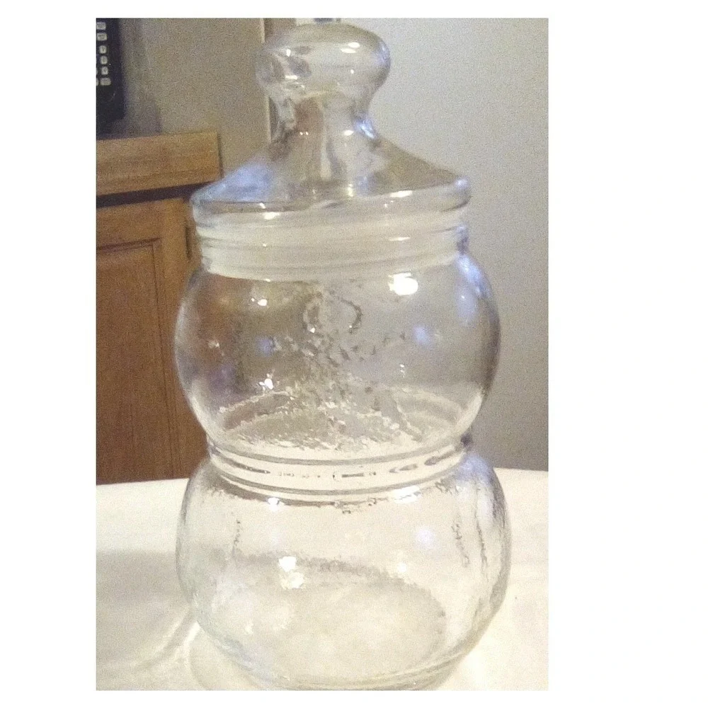 Vintage Clear Glass Snowman (Cookie, Candy) Jar Apothecary Container with Lid
